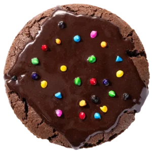 Crumbl Galaxy Brownie Cookie with fudge glaze